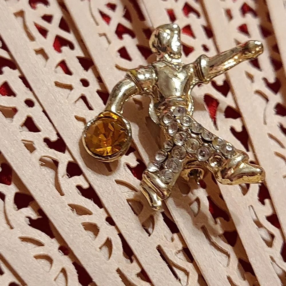 Gold and Silver Rhinestone Brooch Little Bowler